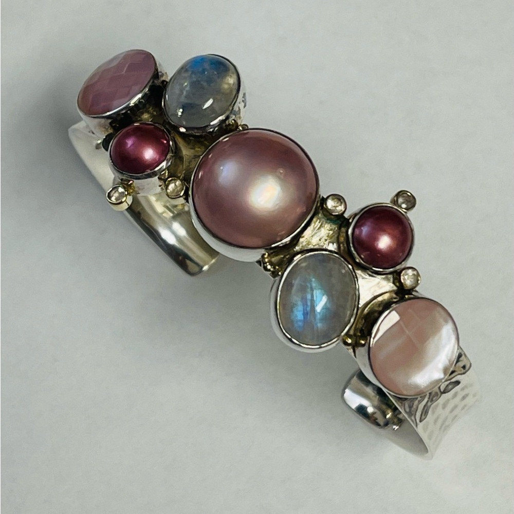 Fusion Sara Blaine Sterling Silver 18K Gold Gemstone Cuff Bracelet
